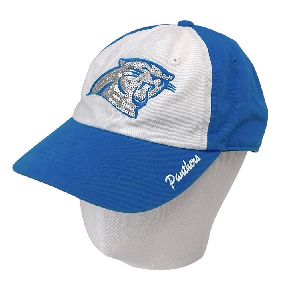 NFL Team Apparel one size adjustable Carolina Panthers sequin baseball hat.